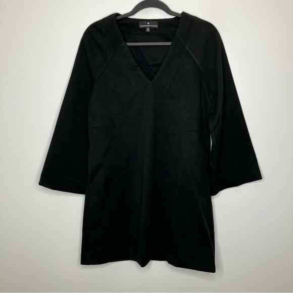 NWOT POMANDER PLACE Black V Neck Thick Bell Sleeve Dress Black XS - Picture 1 of 4